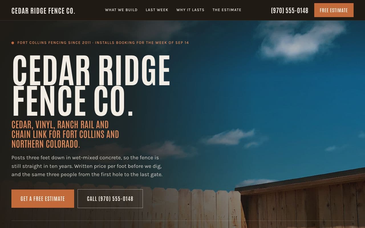 Cedar Ridge Fence website homepage