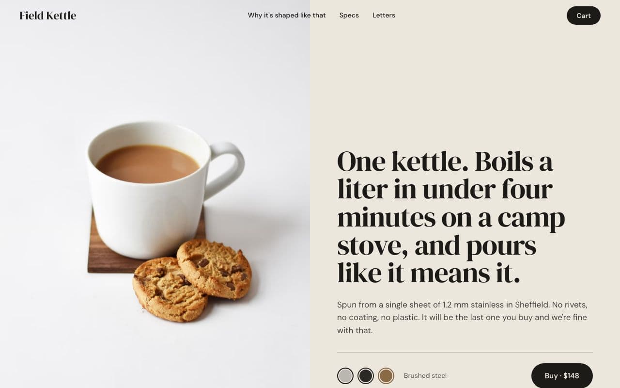 Field and Kettle product website homepage