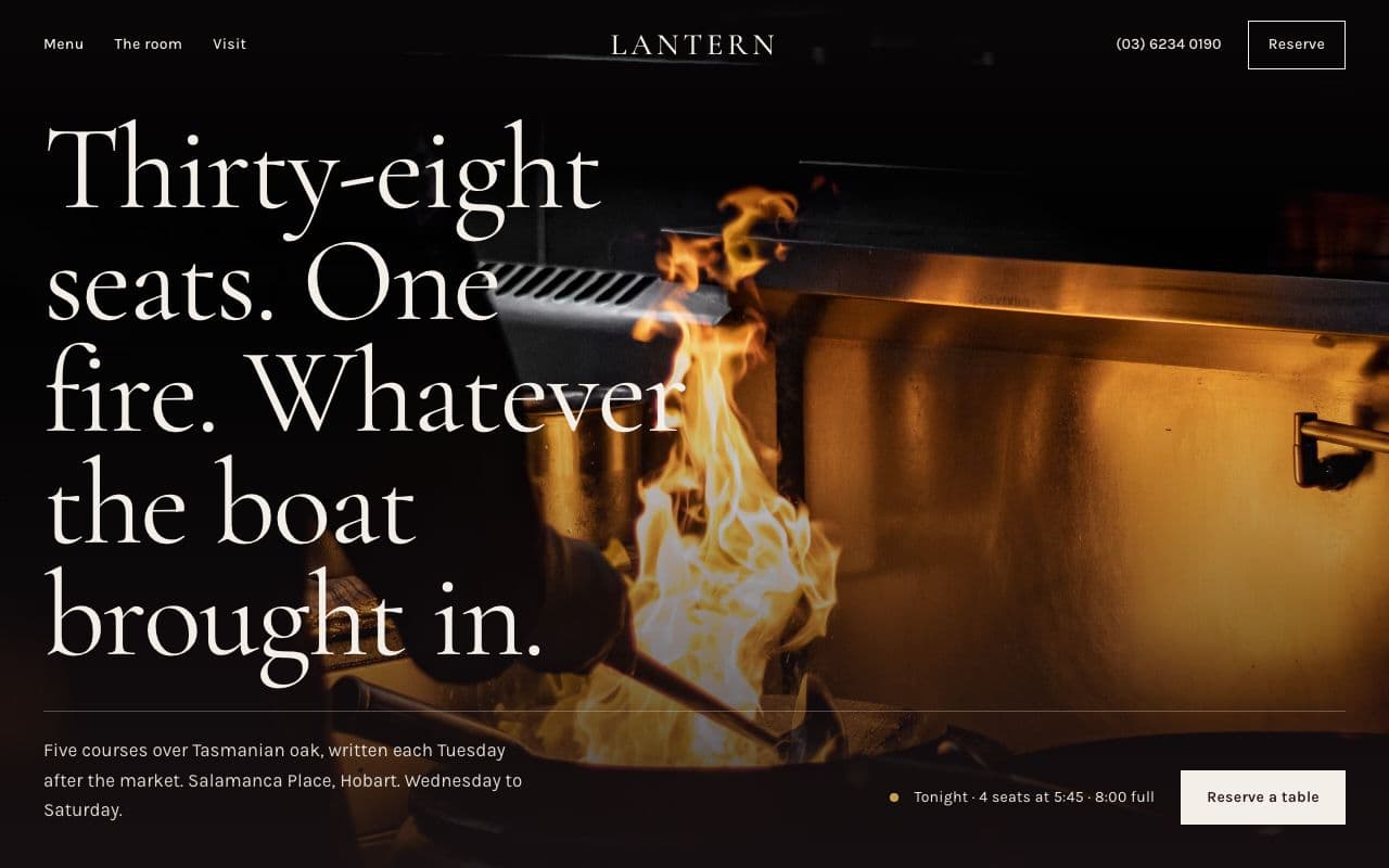 Lantern restaurant website homepage