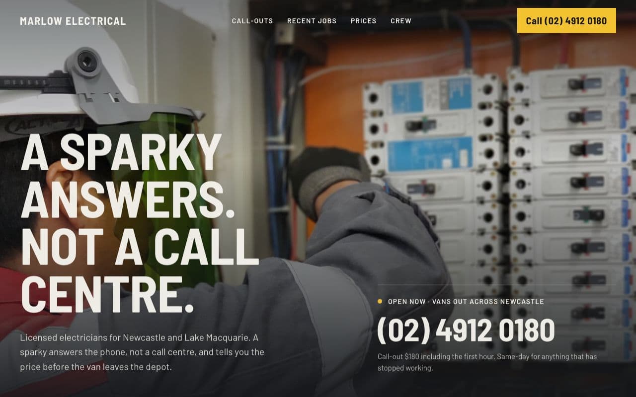 Marlow Electrical website homepage