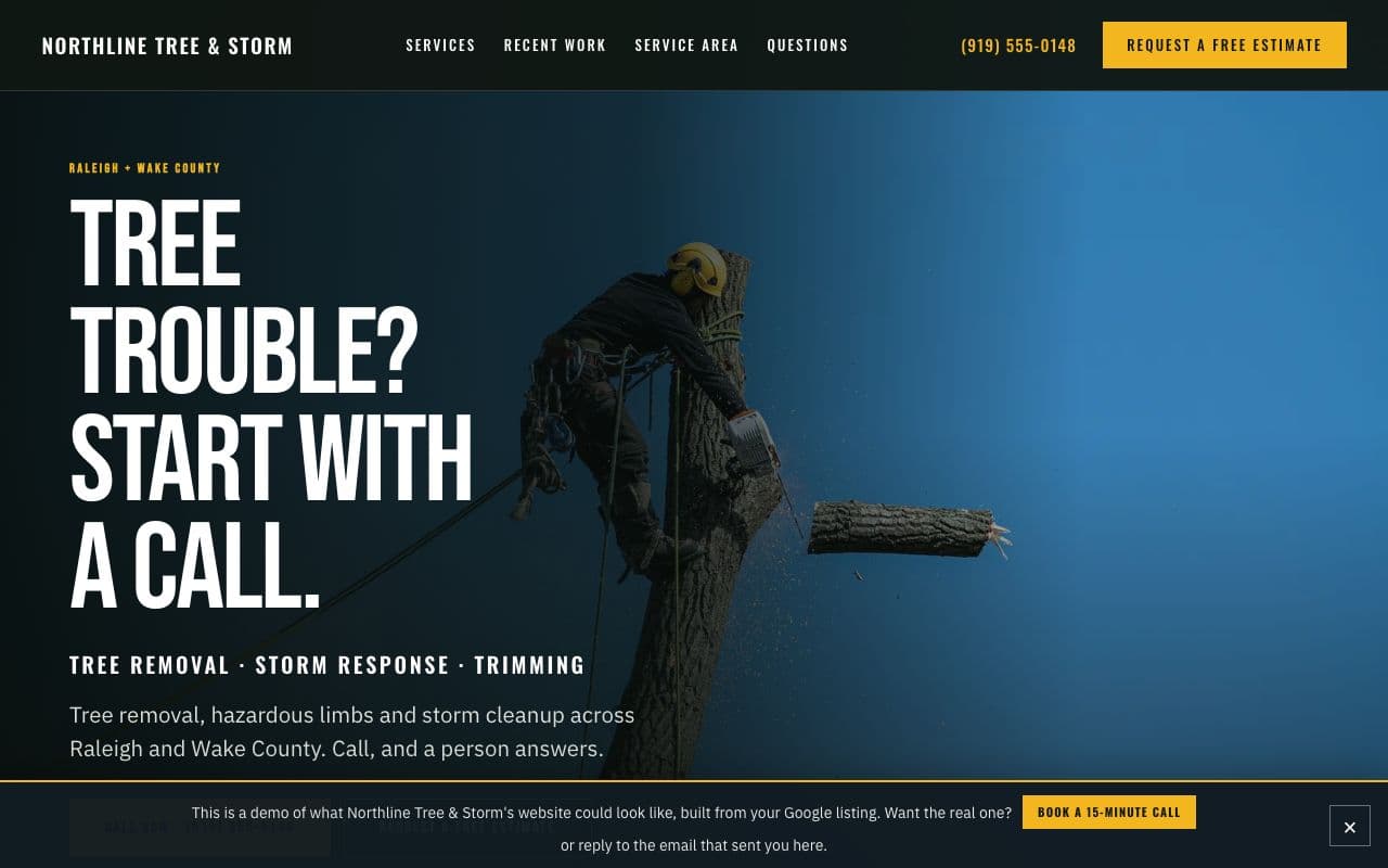 Northline Tree and Storm website homepage