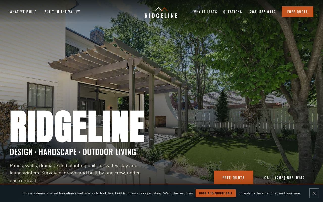 Ridgeline Landscape website homepage