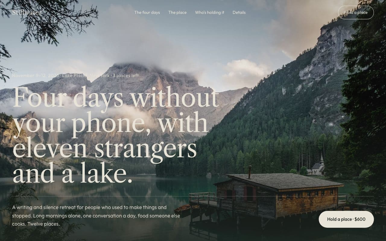 Stillwater retreat website homepage