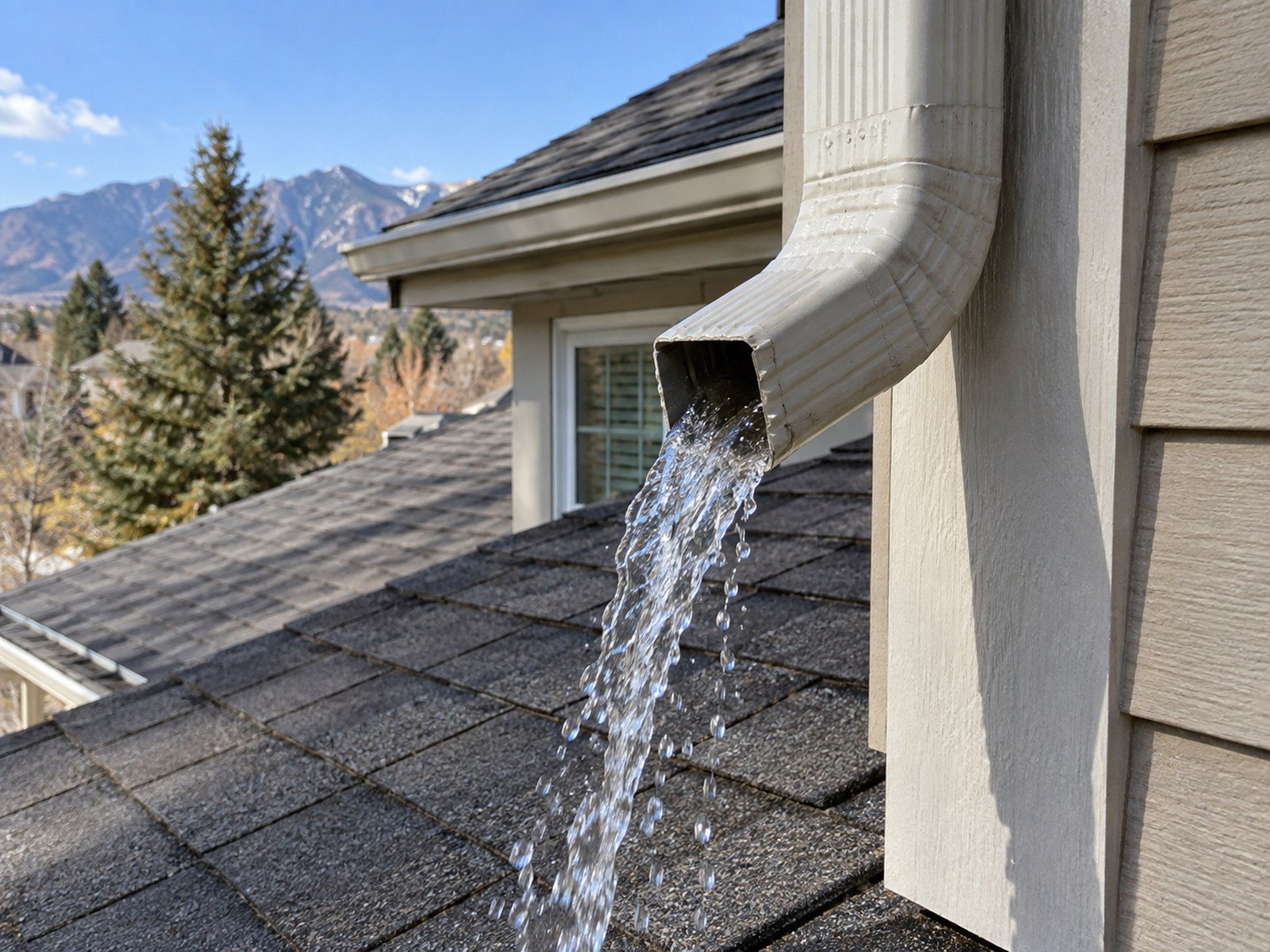 Clear water flowing from a downspout