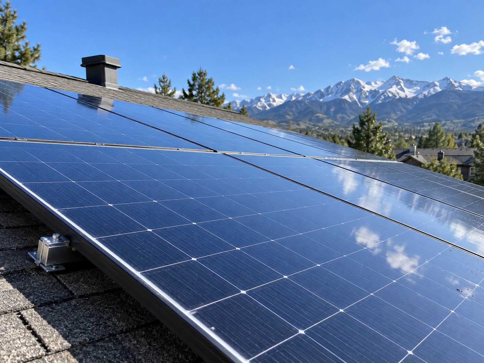 Clean solar panels reflecting the sky