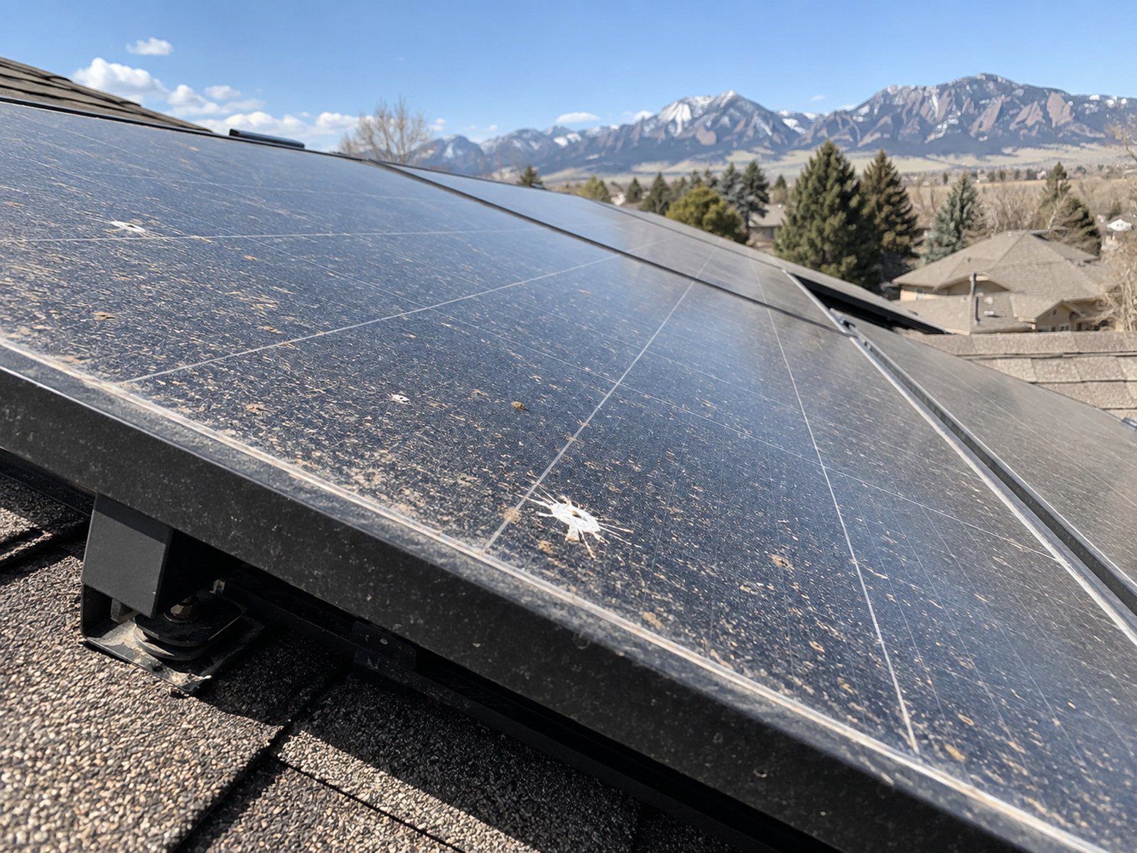 Dust and bird soil on rooftop solar panels